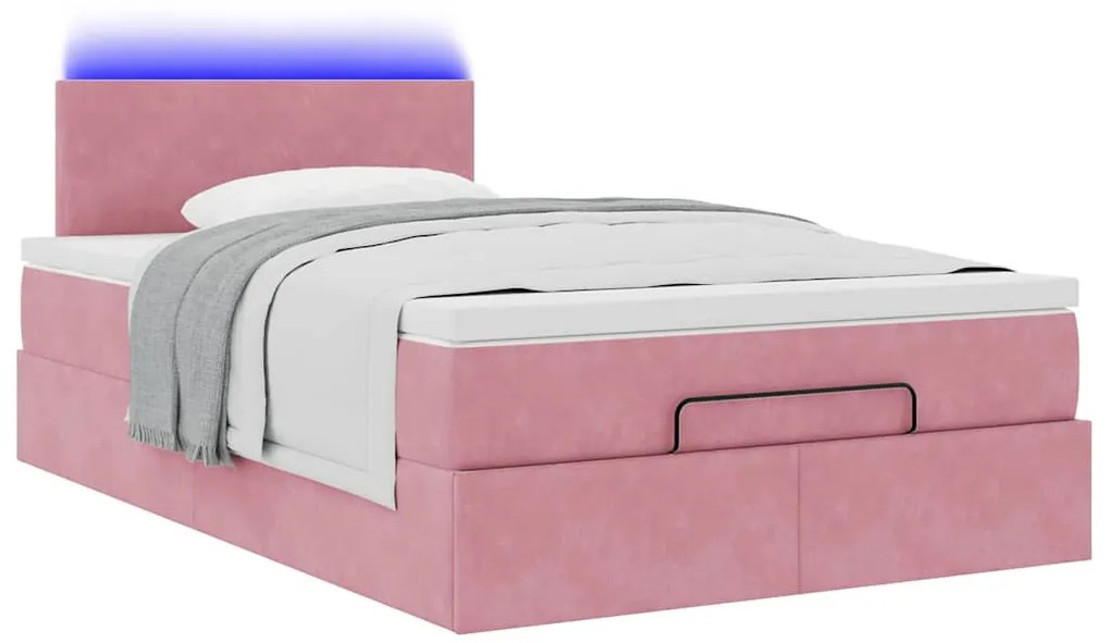 Estrutura de cama otomana com colchão 120x200 cm veludo rosa