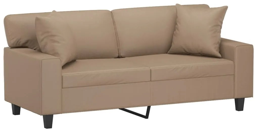 Sofá 2 lugares + almofadas 140 cm couro artificial cappuccino