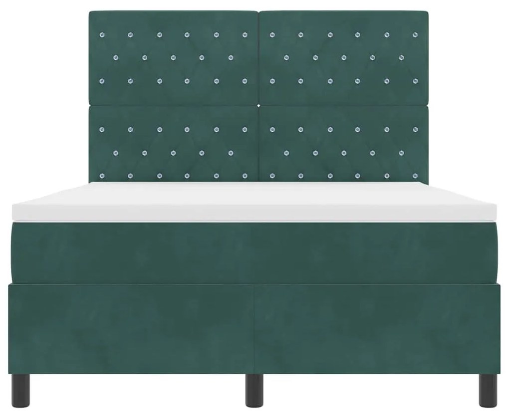 Cama Box Spring vidaXL com Colchão &amp; LED Verde Escuro 140x200 cm Velud