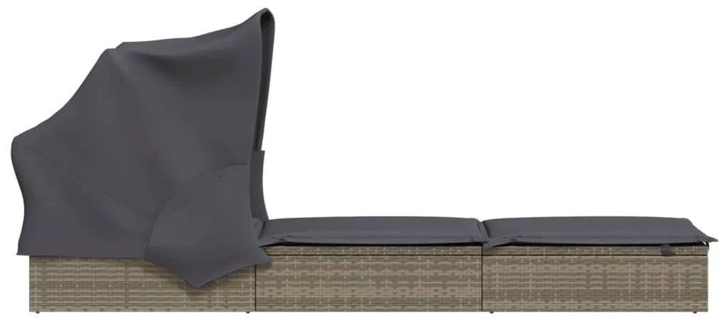 Espreguiçadeira c/ teto dobrável 213x63x97 cm vime PE cinzento