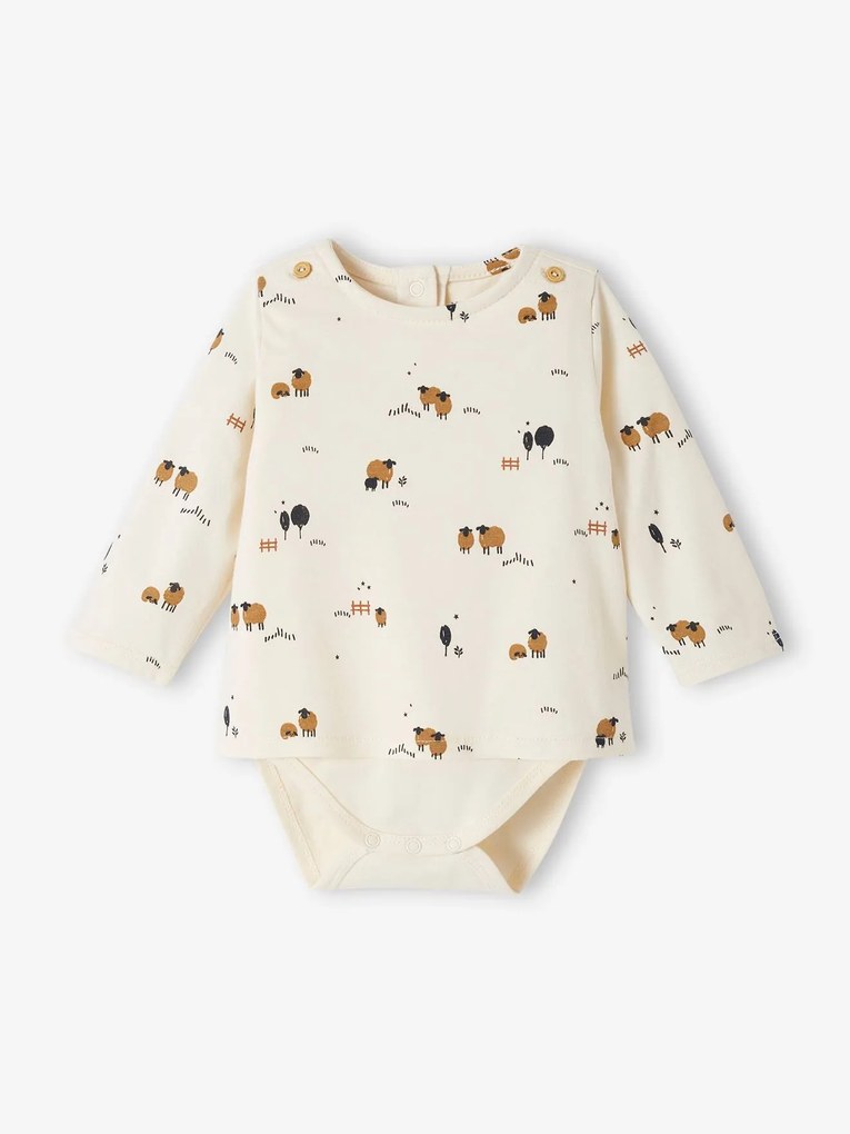Camisola-body "ovelhas" de mangas compridas, para bebé cru