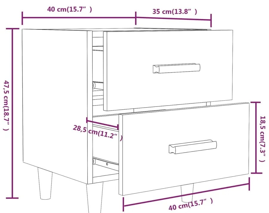 Mesas de cabeceira 2pcs 40x35x47,5 cm branco