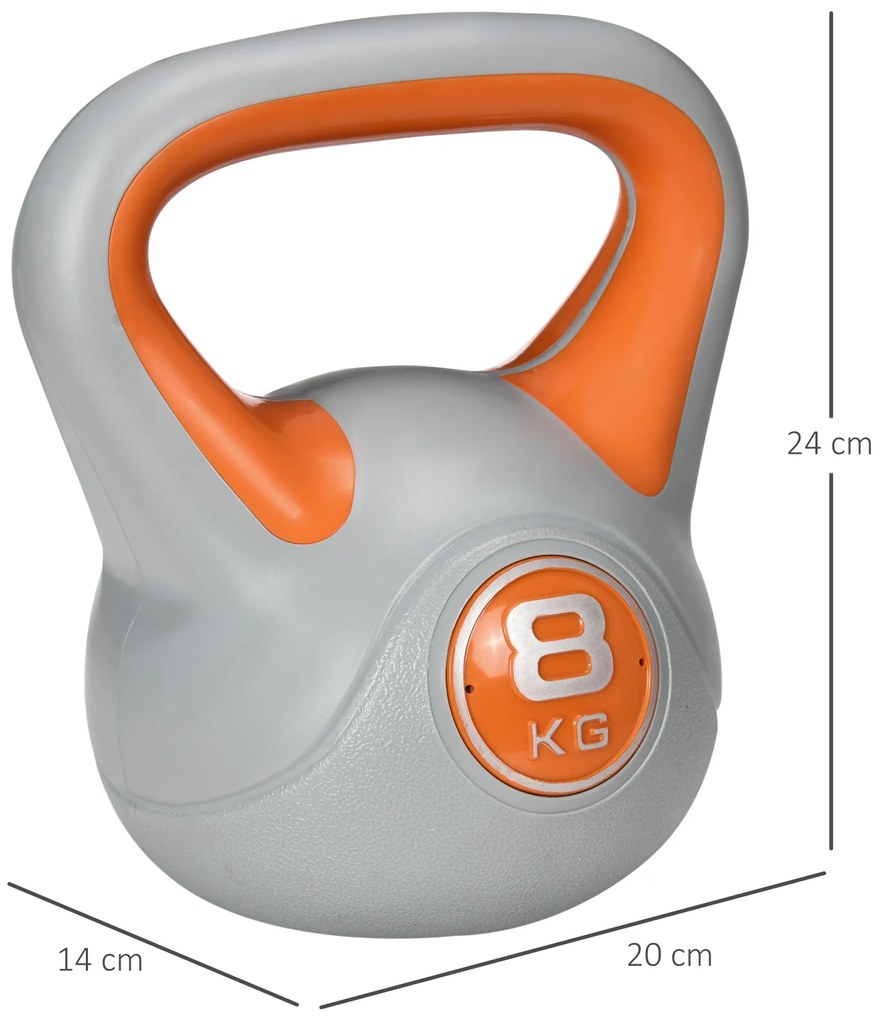 Kettlebell 8kg Peso Russo com Revestimento de PU e Enchimento de Areia para Treinamento em Casa Ginásio 20x14x24cm Laranja e Cinza