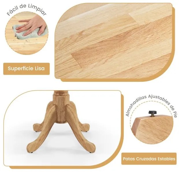 Mesa de jantar redonda de 100 cm para 4 pessoas em madeira de cauchu com base em pedestal para sala de estar e sala de jantar Cor Natural