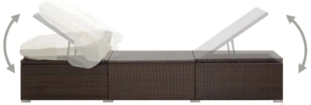 Espreguiçadeira com toldo e almofadão vime PE castanho