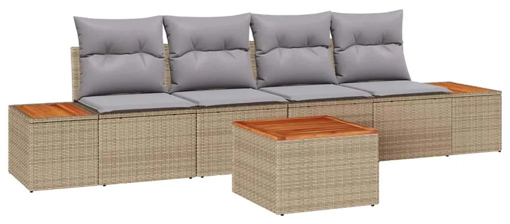 Conjunto de Sofá de Jardim vidaXL 5 Peças com Almofadas Bege Rattan Po