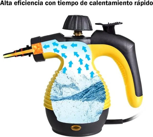 Máquina de limpeza a vapor portátil sem químicos com 9 acessórios e design seguro para casa, carro e pátio 350 ml Amarelo