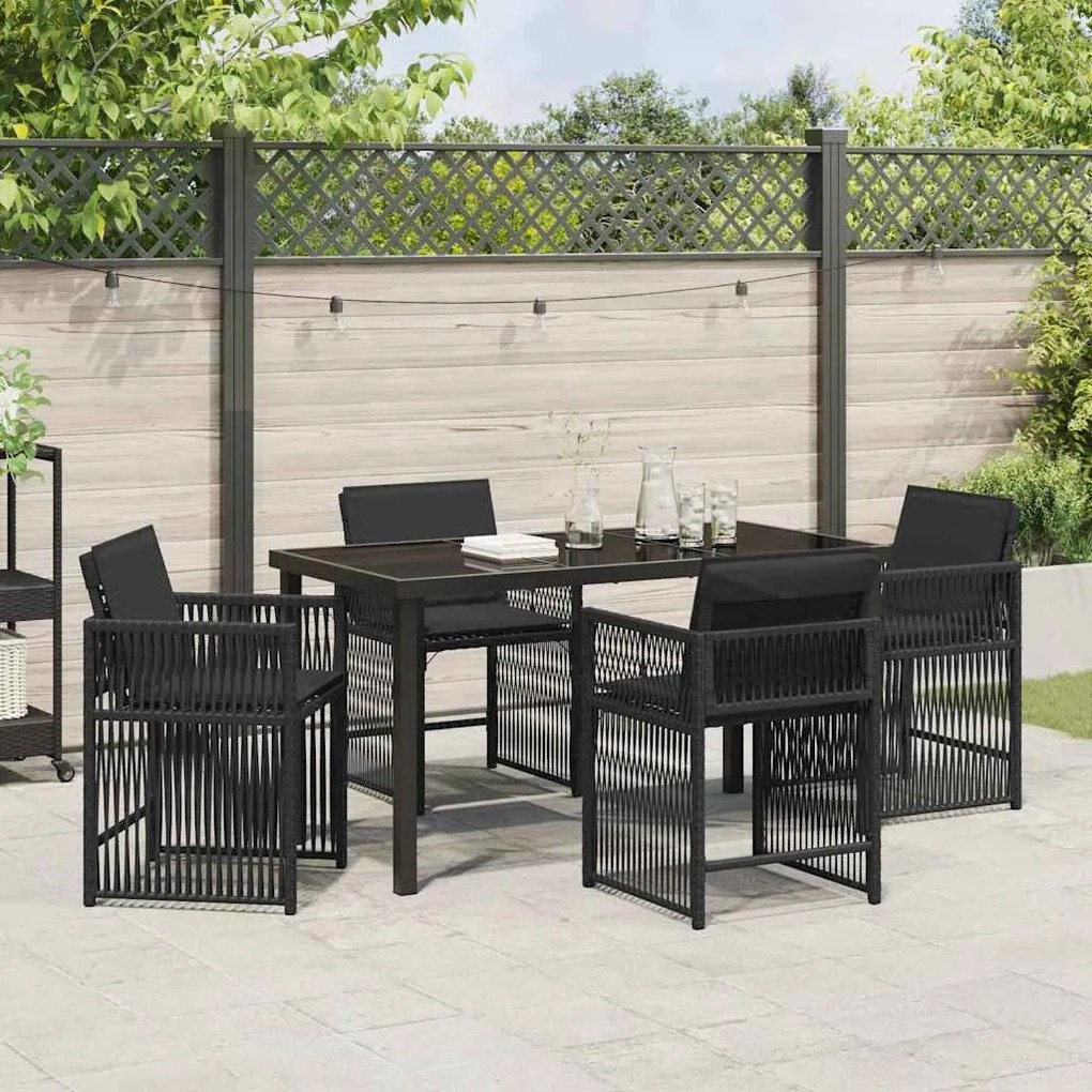 Conjunto de Jantar para Jardim com 5 Peças e Almofadas Preto Poli Ratt