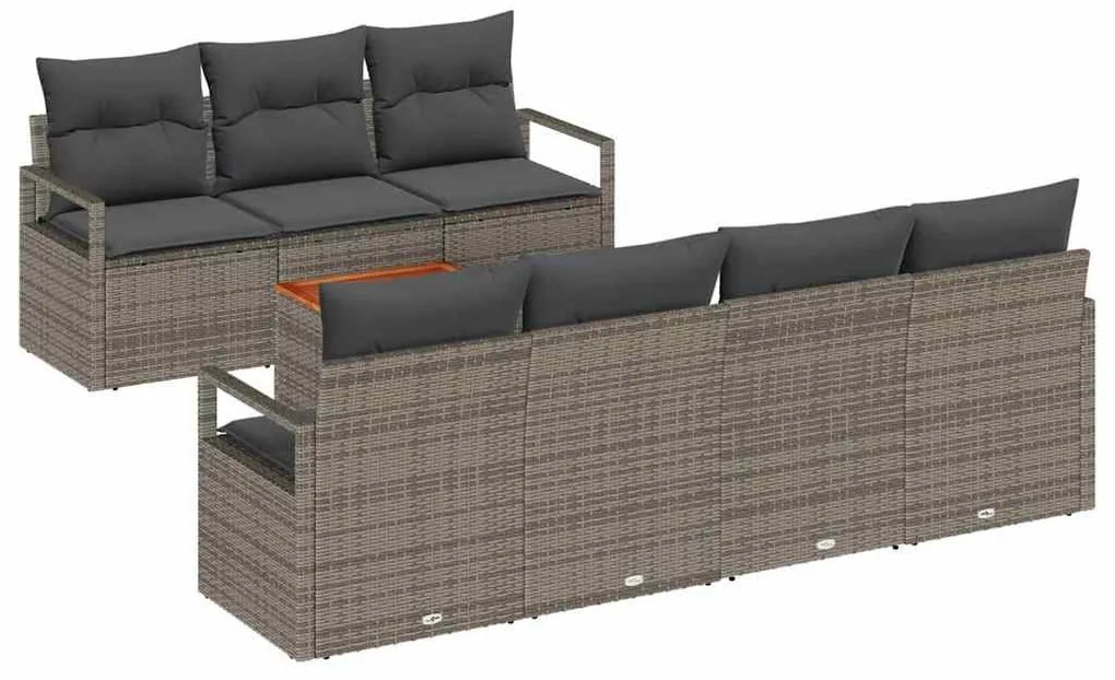 Conjunto de Sofá de Jardim com 8 Peças e Almofadas Cinzas em Rattan Si