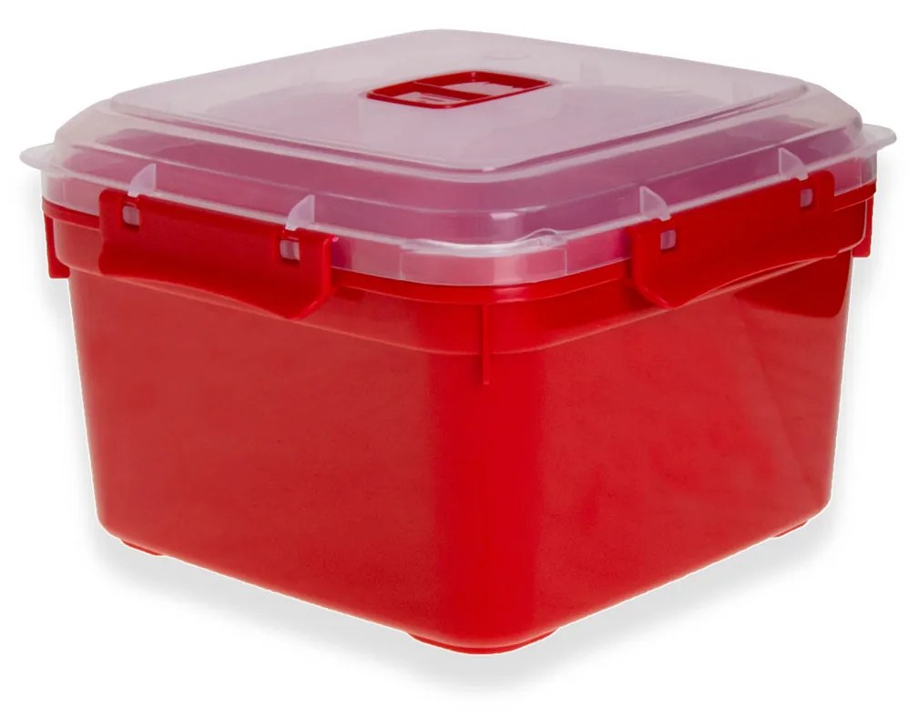Caixa Hermética Ding Plástico Al Vapor Quadrado Vermelho 1600ml 16.5X16.5X11cm