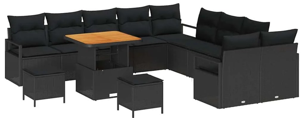 Conjunto de Sofá de 13 Peças para Jardim com Almofadas Preto Rattan Po