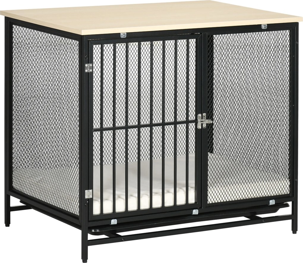 PawHut Gaiola para cães, Caixa para cães, almofada resistente à água, bandeja de fundo removível, com trava, Preto, 80 x 55 x 71 cm | Aosom Portugal