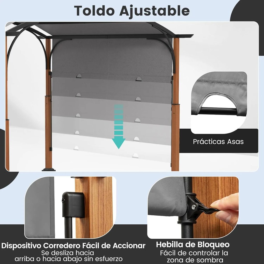 Pérgola de metal em arco retrátil com Toldo retrátil  360 x 300 cm Cinzento