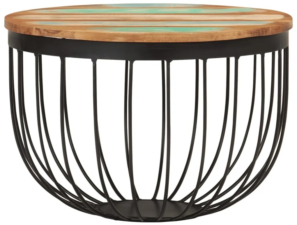 Mesa de centro Ø50x35 cm madeira recuperada maciça e aço