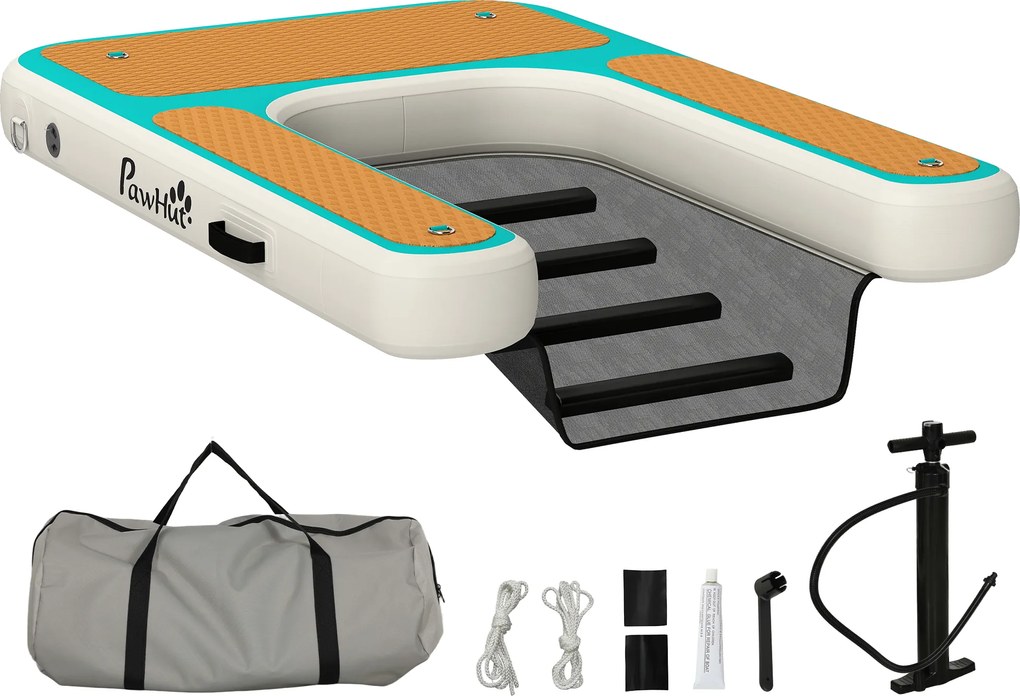 PawHut Rampa de Água Insuflável para Cães para Piscinas Barcos Lagos 151x102 cm com Superfície Antiderrapante Laranja | Aosom Portugal