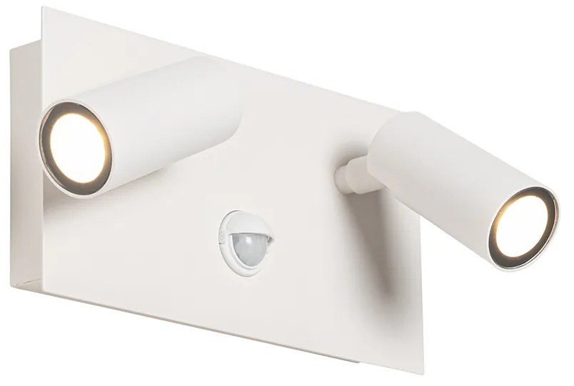 Candeeiro de parede exterior branco com LED sensor de movimento 2 luzes - Simon Moderno