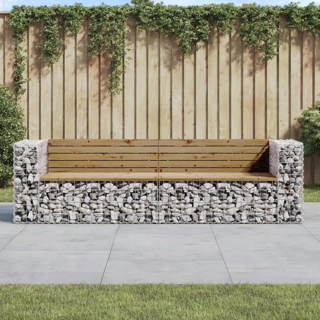 vidaXL Banco de jardim c/ design gabião 244x71x65,5cm pinho impregnado