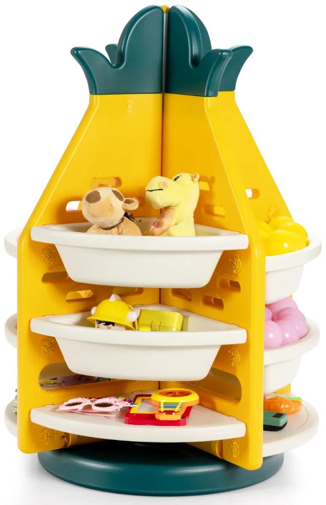 Organizador de brinquedos giratório para crianças Prateleira em forma de ananás 3 níveis 8 Caixas de plástico de economia de espaço 74 x 74 x 106 cm A