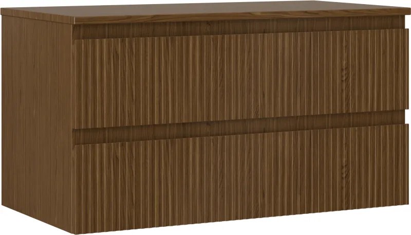 Mexen Rivel armário de casa de banho sob lavatório 90 cm com tampo, 2 gavetas, ranhurado, nogueira - 91A20-09047-2-BFFC86