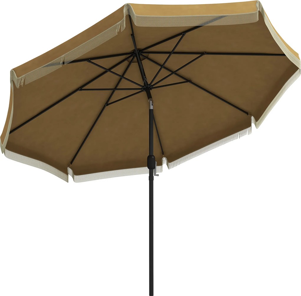 Outsunny Guarda-sol com decoração de franjas, Ø265 cm, inclinável, mastro metálico em duas partes, respiradouro, Caqui/Preto | Aosom Portugal
