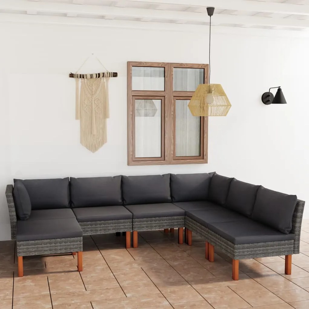 vidaXL 7 pcs conjunto lounge de jardim c/ almofadões vime PE cinzento