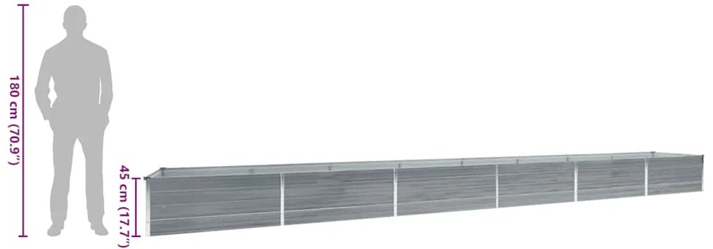Canteiro elevado jardim aço galvanizado 600x80x45 cm cinzento
