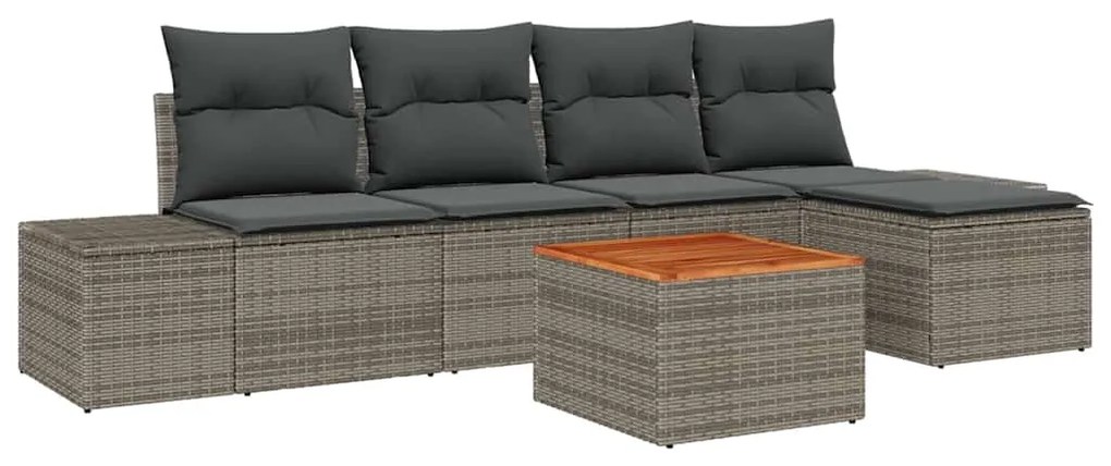 Conjunto de Sofá de Jardim com 6 Peças e Almofadas Cinzas em Poliratta