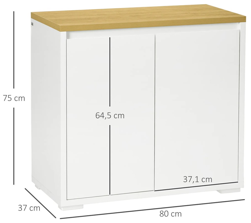 HOMCOM Aparador de Sala de Estar Armário de Armazenamento Móvel Auxiliar de Cozinha com 2 Portas e Prateleira Ajustável para Sala de Jantar Entrada 80x37x75 cm Branco e Madeira