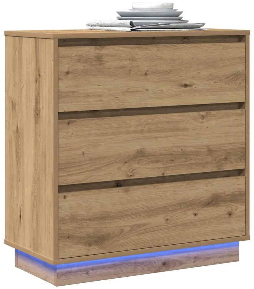 Criado-mudo vidaXL com LED Carvalho Artesanal 71x34,5x75 cm Madeira de