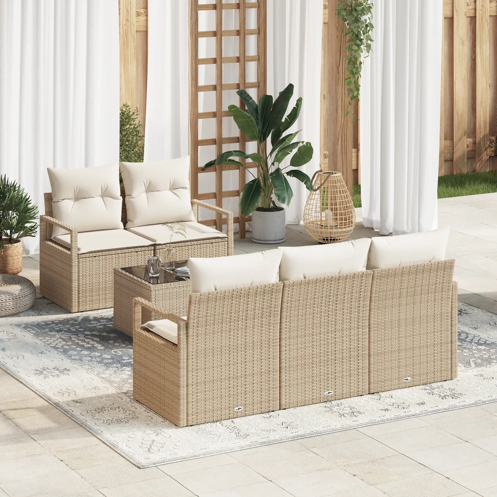 Conjunto de Sofá de Jardim de 6 Peças com Almofadas Bege de Rattan Pol