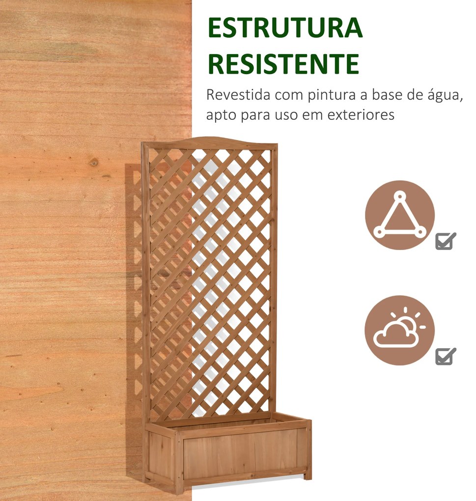 Outsunny Floreira com Treliça de Madeira Caixa de Plantio com Suporte para Plantas Trepadeiras para Cultivo de Plantas Flores Terraço Jardim Exterior 76x36x170cm Marrom