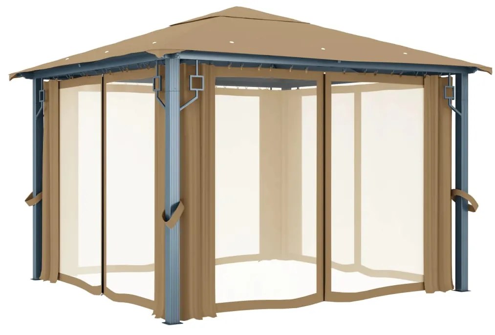 Pérgola 3x3m com Cortina, Rede Mosquiteira e Estrutura em Aluminio - C