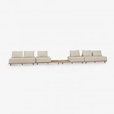 Conjunto De Jardim Com Sofá Modular De 4 Peças Com Mesa Auxiliar Em Acácia Portet Marrom Acácia Claro - Sklum