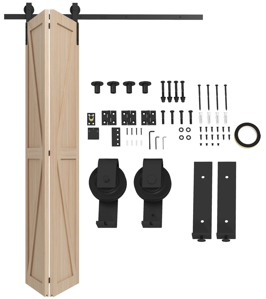 HOMCOM 152,5 cm Kit de Trilho para Porta de Celeiro deslizante Dobrável em Aço para 2 Portas | Aosom Portugal