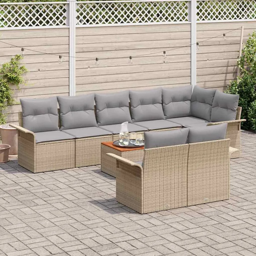 Conjunto de Sofá de Jardim vidaXL 9 peças com Almofadas Bege Rattan Si