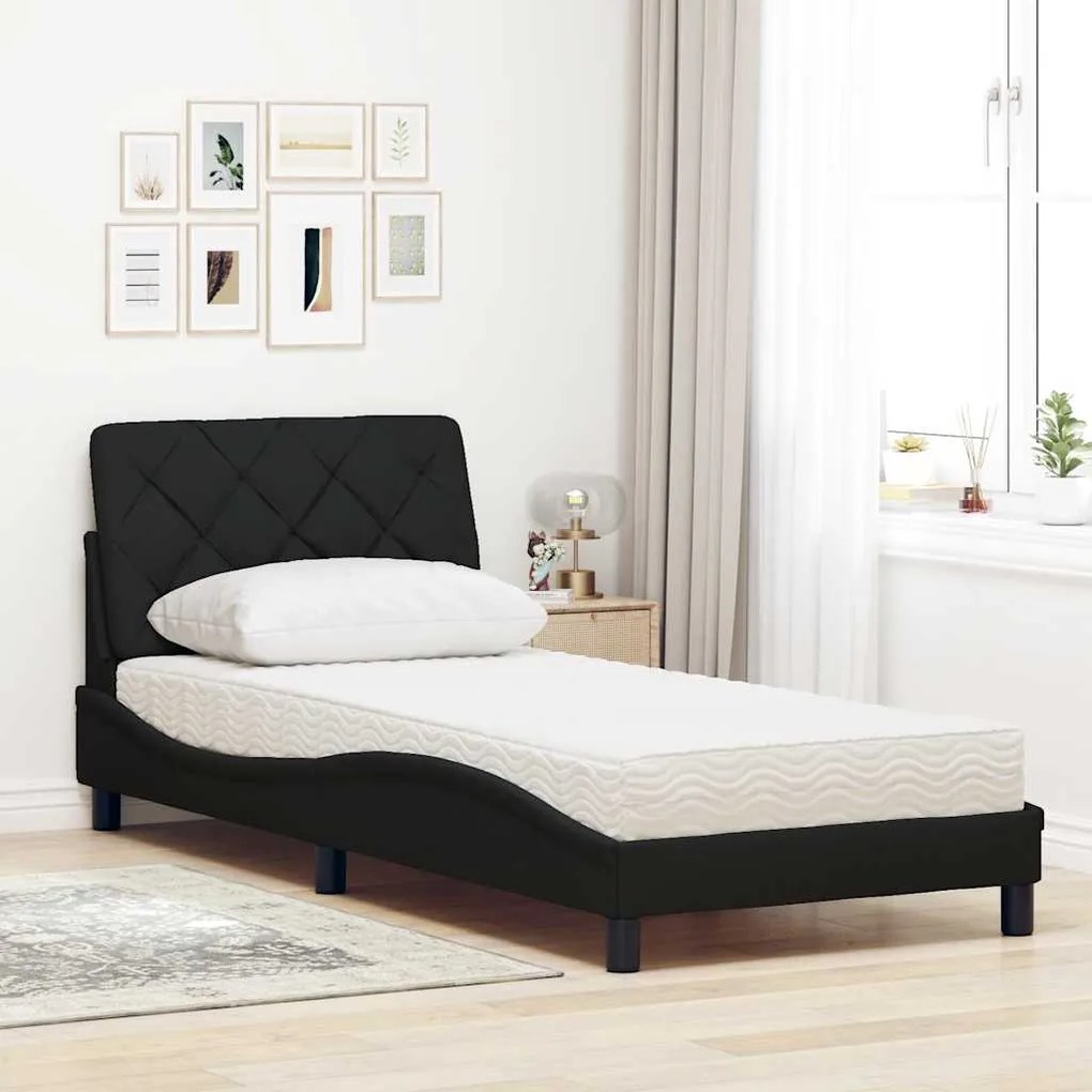 Cama com colchão 90x190 cm tecido preto