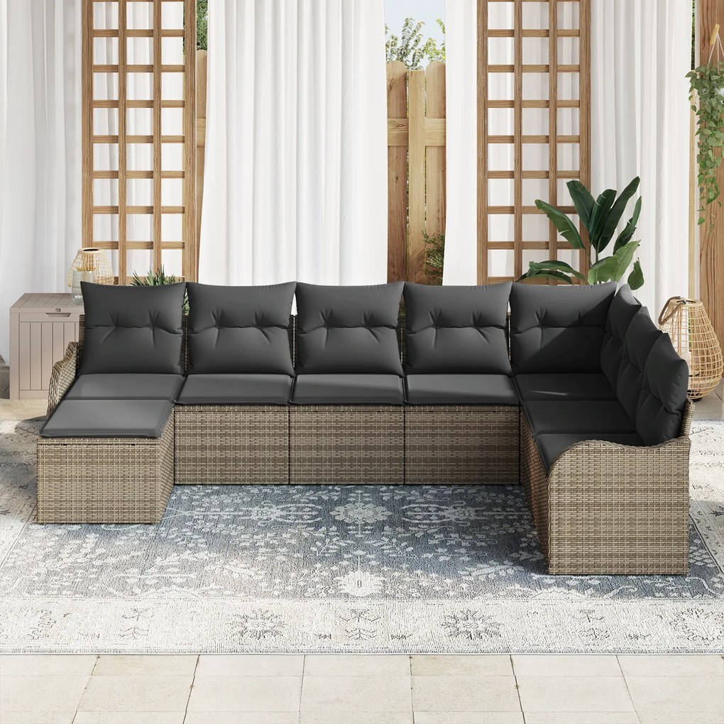 Conjunto de Sofá de Jardim vidaXL com 8 Peças e Almofadas Cinza Vime P