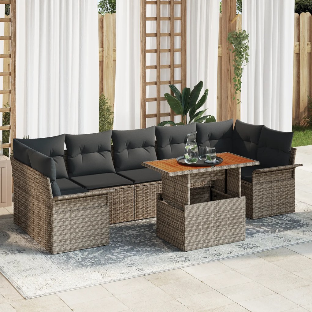 Conjunto de Sofás de Jardim vidaXL com Almofadas Cinza Rattan Poliéste