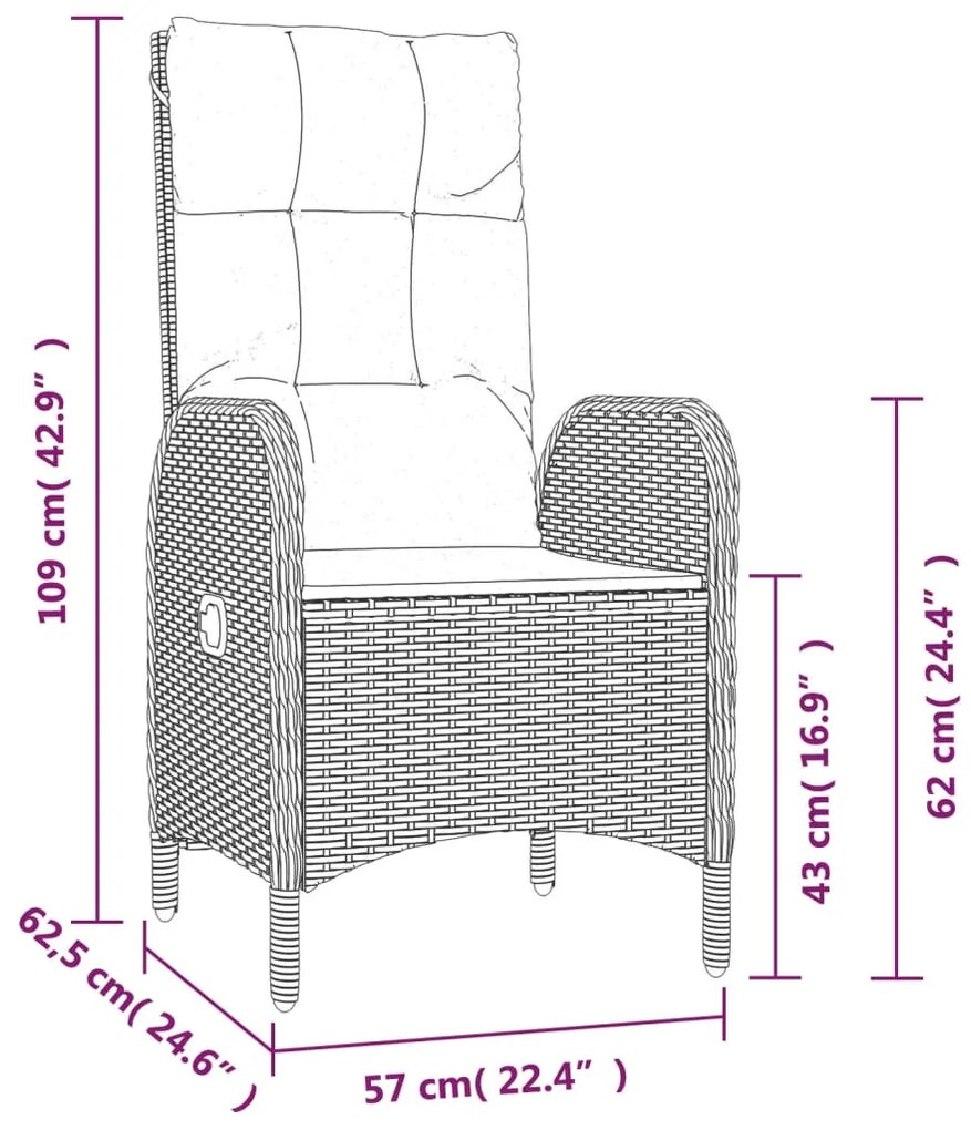 4 pcs conjunto de jantar p/ jardim c/ almofadões vime PE cinza