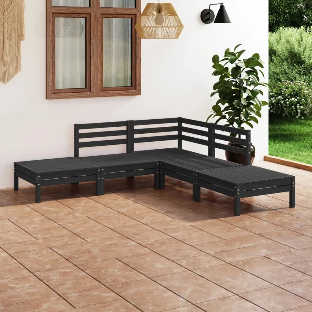 5 pcs conjunto lounge de jardim pinho maciço preto