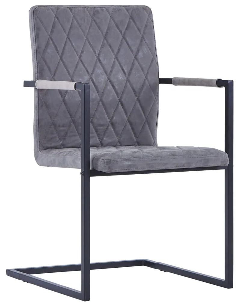 Cadeiras de jantar cantilever 4pcs couro artif. cinzento-escuro