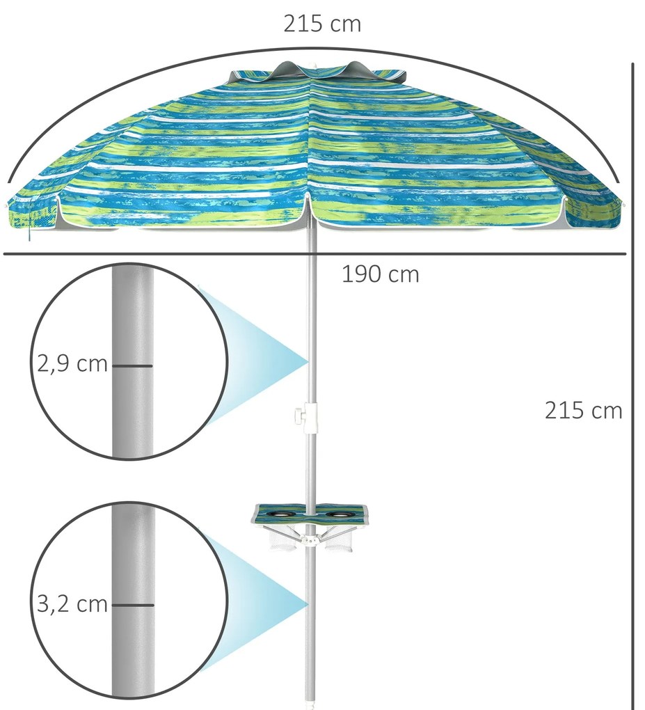 Chapéu de Sol de Praia Ø190x215 cm Chapéu de Sol para Terraço com Incl