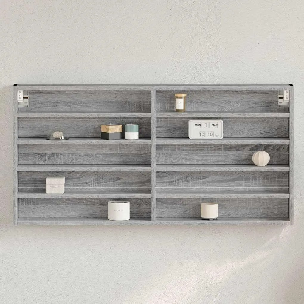 vidaXL Armário vitrine 100x8,5x50 cm derivados de madeira cinza sonoma