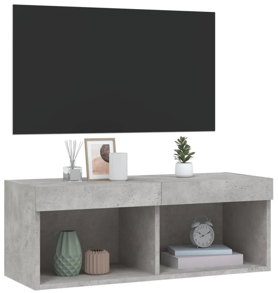Móvel de TV com luzes LED 80x30x30 cm cinzento cimento