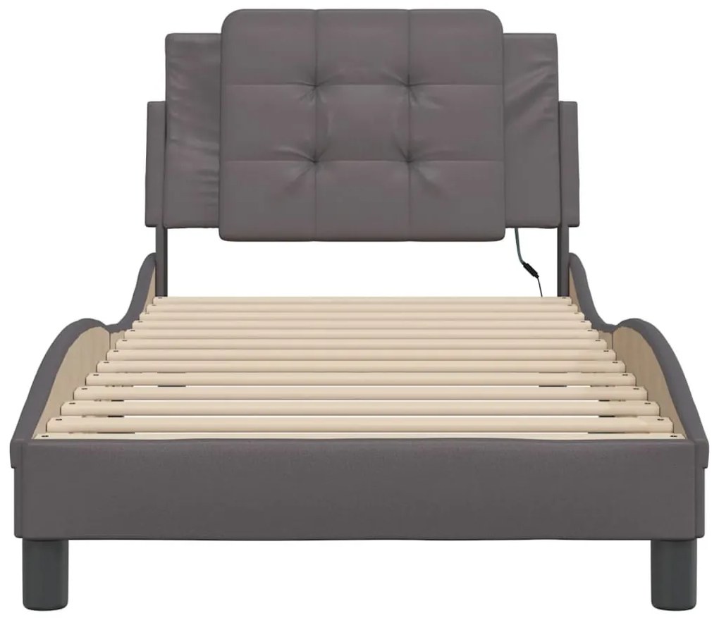 Estrutura de cama com luzes LED 90x200cm couro artificial cinza