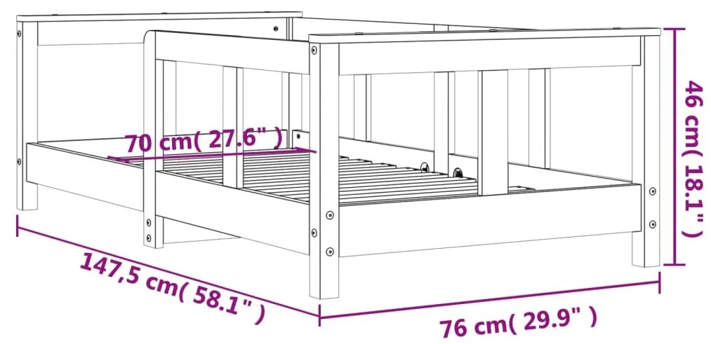 Estrutura de cama infantil 70x140 cm pinho maciço branco