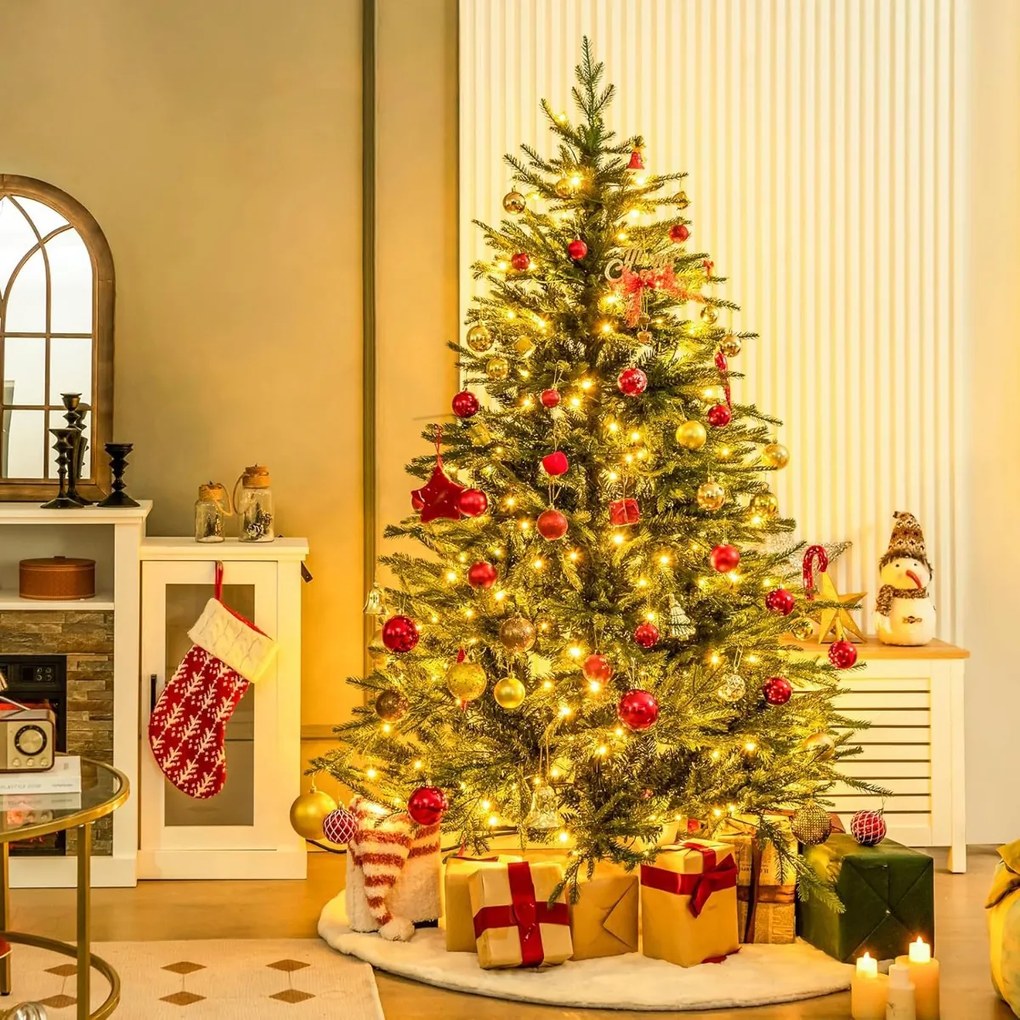 Árvore de Natal pré-iluminada com dobradiças, 183 cm, 280 luzes LED quentes/brancas (DECORAÇÕES NÃO INCLUIDAS), 8 modos, 788 ramos, base metálica Verd