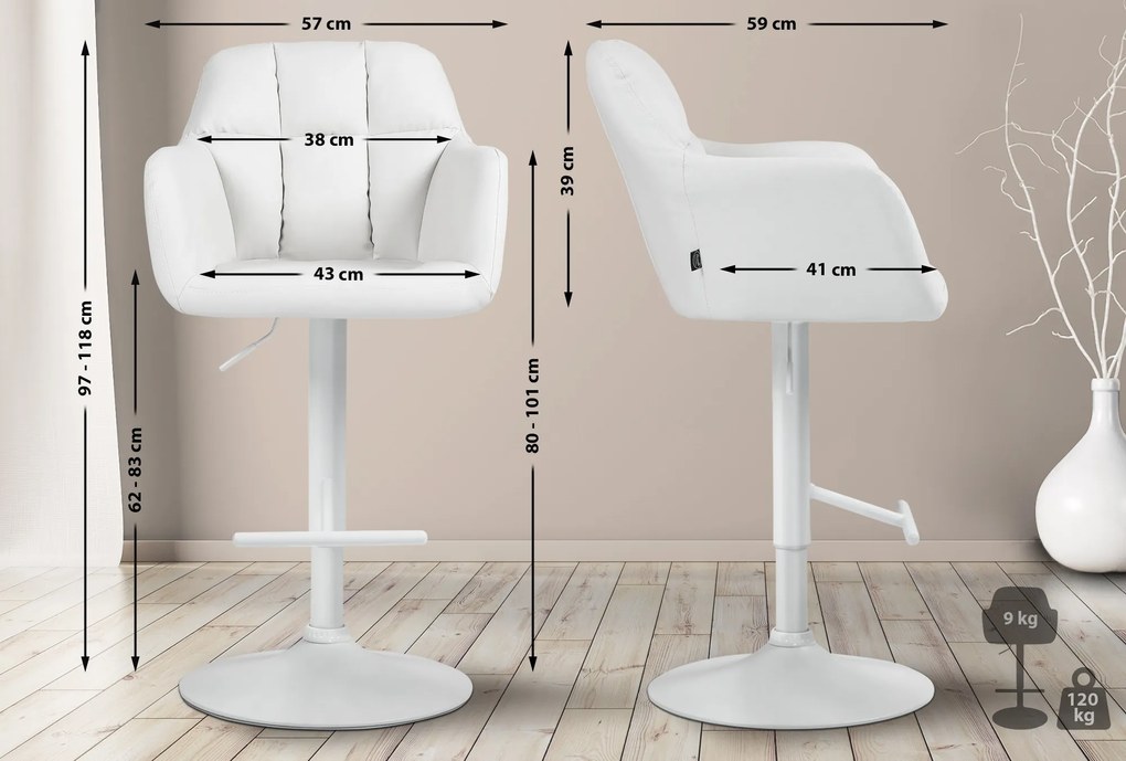 Banco de bar Natoma em couro sintético com estrutura branca 97-118 x 57 x 59 cm Branco