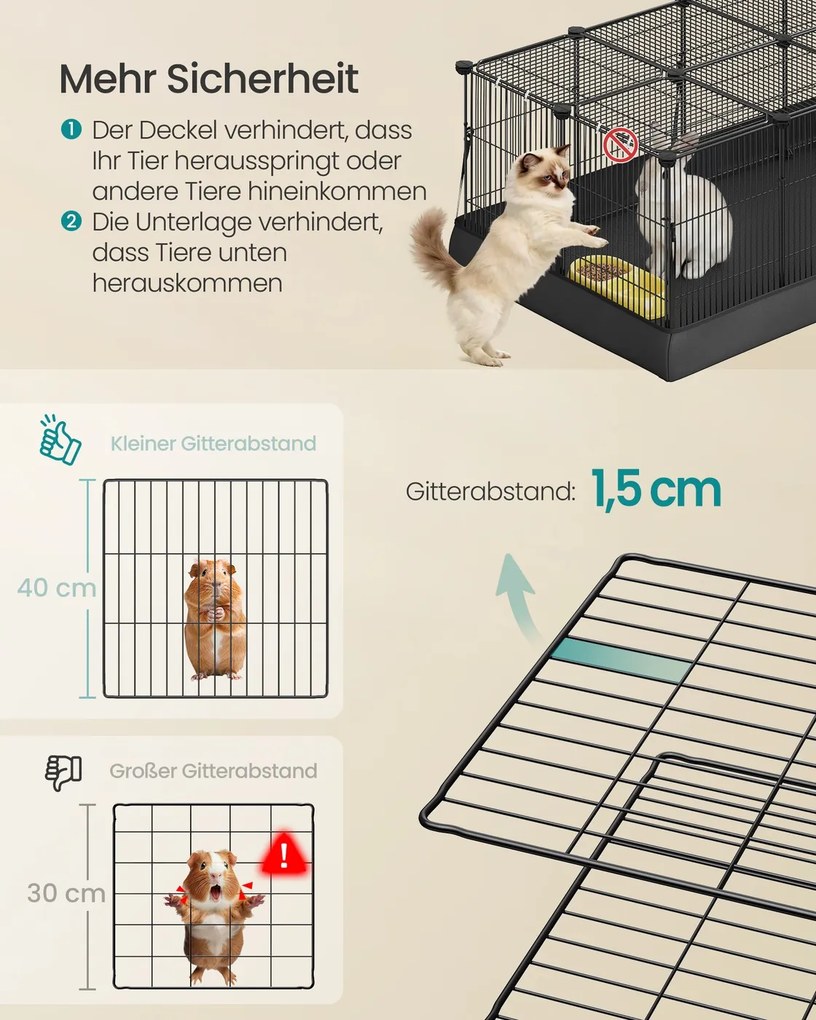 Gaoila para pequenos animais com base e porta dupla 123 x 63 x 41,5 cm (RELVA E ACESSORIOS NÃO INCLUIDOS) para roedores Preto