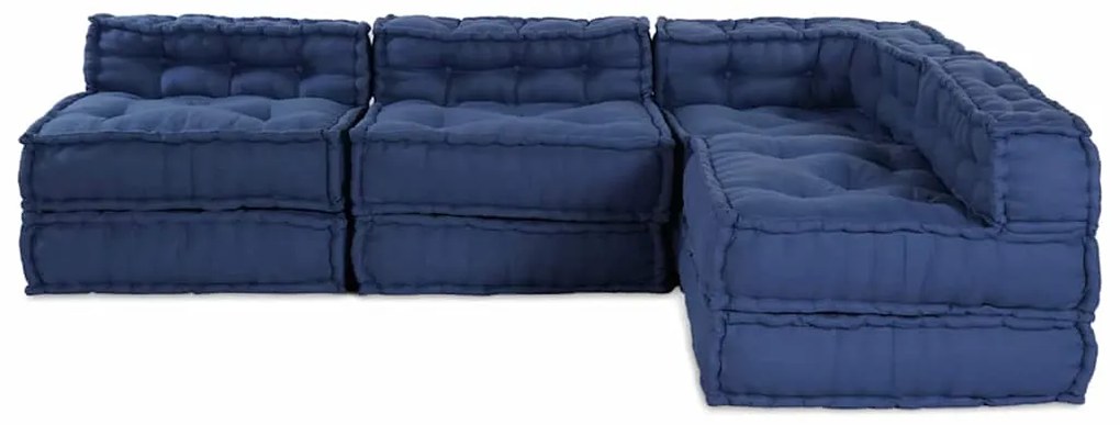 Puffs Modulares - Conjunto de 4 Peças em Tecido Índigo